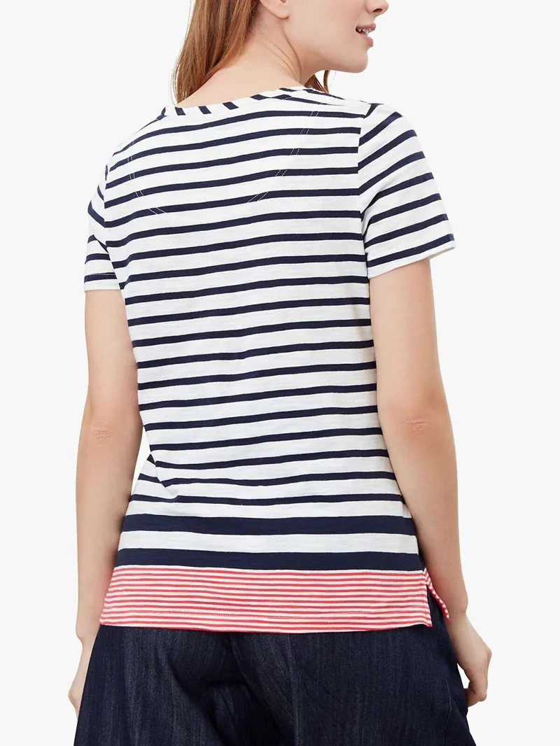 Joules Ladies Carley Navy Cream and Red Stripe T-Shirt-1